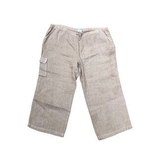 VTG FOCUS Wide Leg 100% Linen Pants Women's LARGE Pockets Beige Drawstring​​​​